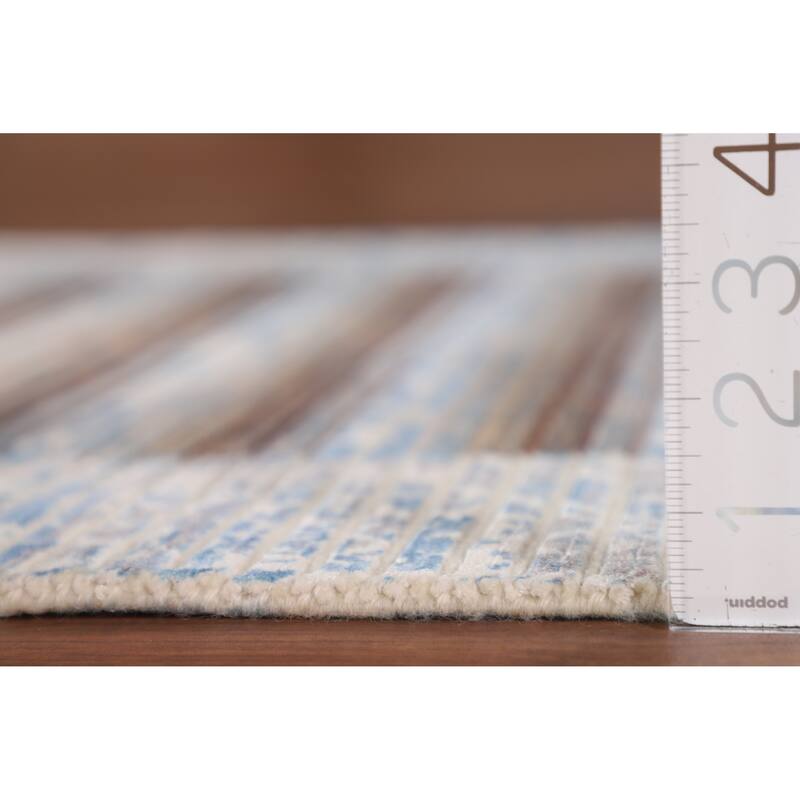 Multi-Color Striped Abstract Modern Accent Rug Handmade Wool Carpet - 2'8"x 4'10"