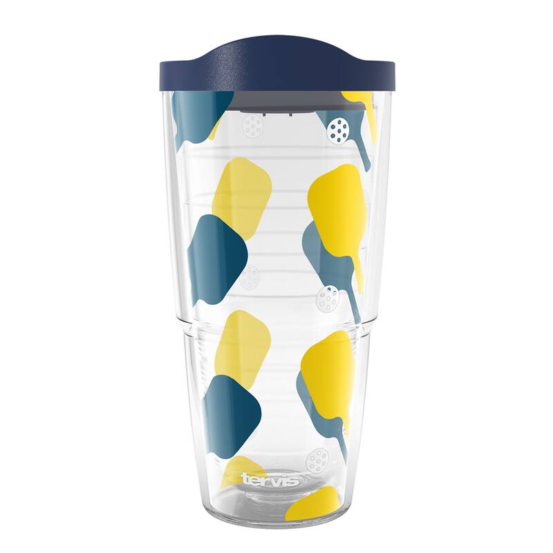 Tervis Pickleball Paddle Pattern Made in USA Double Walled Insulated Travel Tumbler, Navy Lid - 24oz