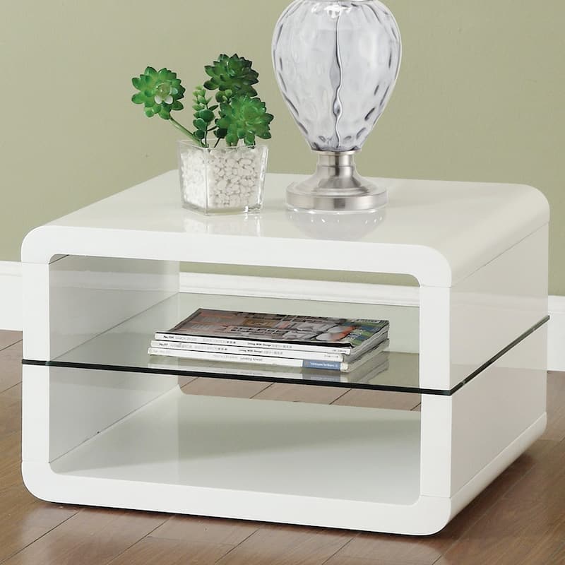 Modern Cube Design Living Room Accent Table Collection with Glass Shelf