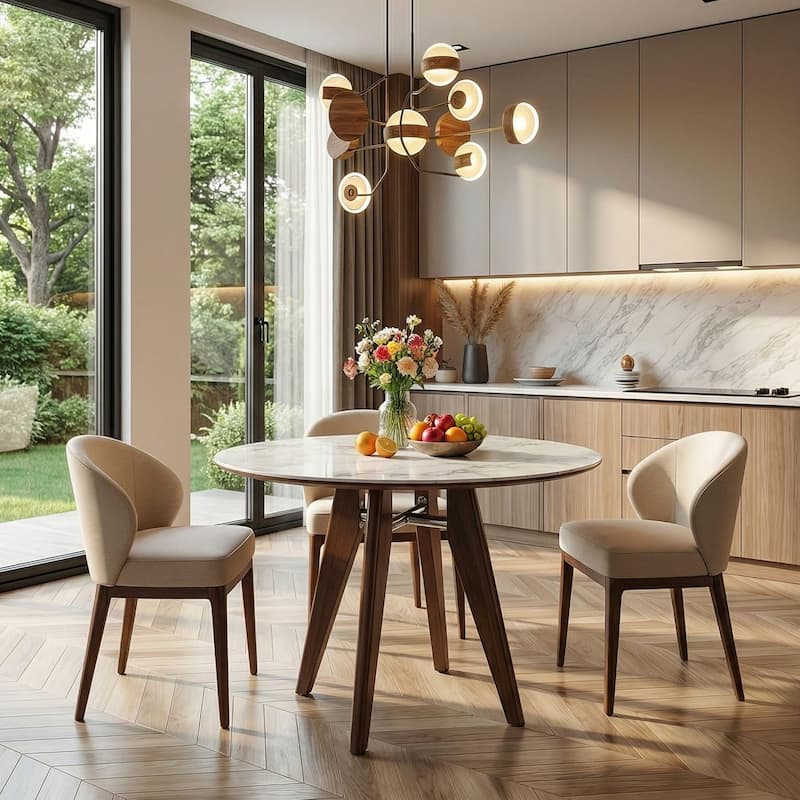 31.5" Round Dining Table, Modern Kitchen Table with Solid Wood Legs for Dining Room, Living Room