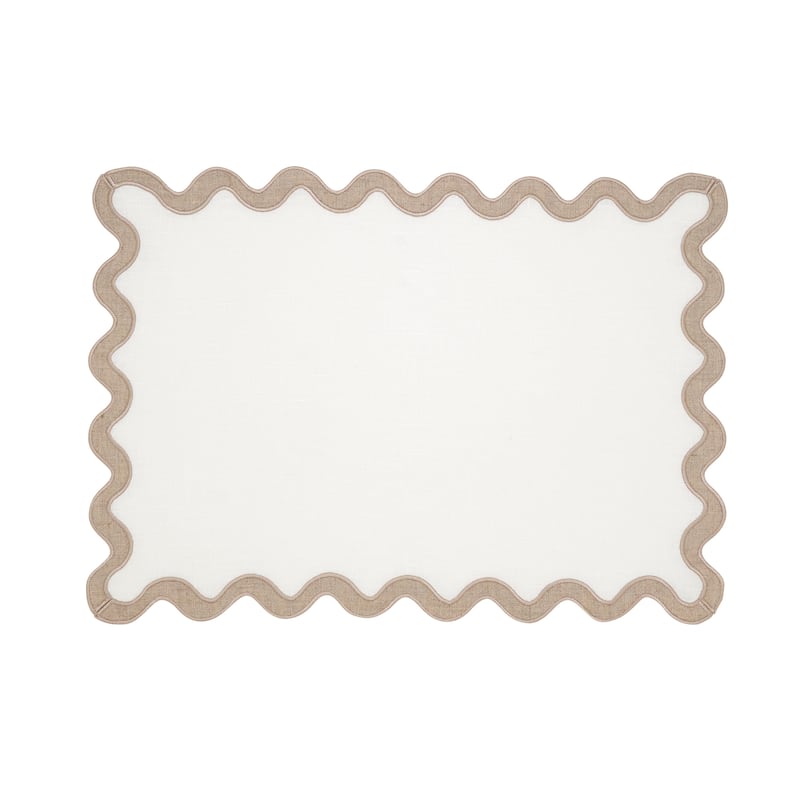 100% Linen Eco Scallop Border Placemat (Set of 4) - 13"x19" - Natural - Set of 4