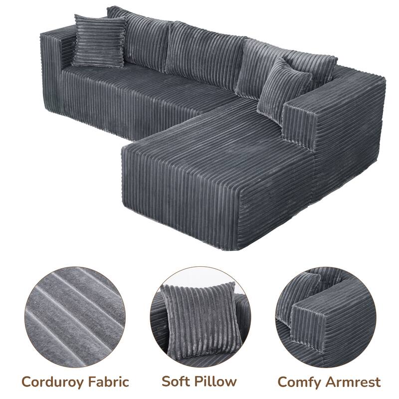 105.11" L-Shaped Chenille Sectional Sofa with All-Foam Structure, 6 Pillows and Space-Saving Design (Left Chaise)