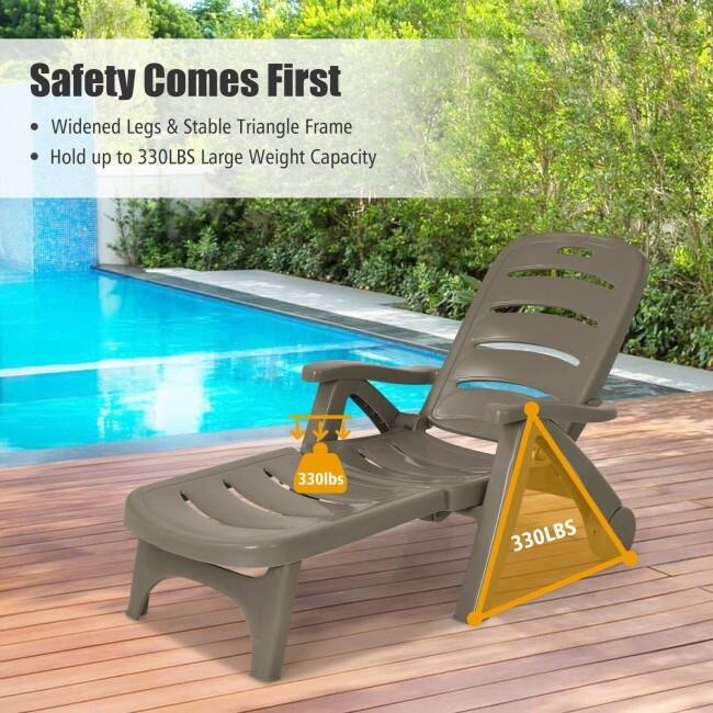 5 Position Adjustable Folding Lounger Chaise Chair on Wheels - 30" x 29" x 41" (L x H x W)