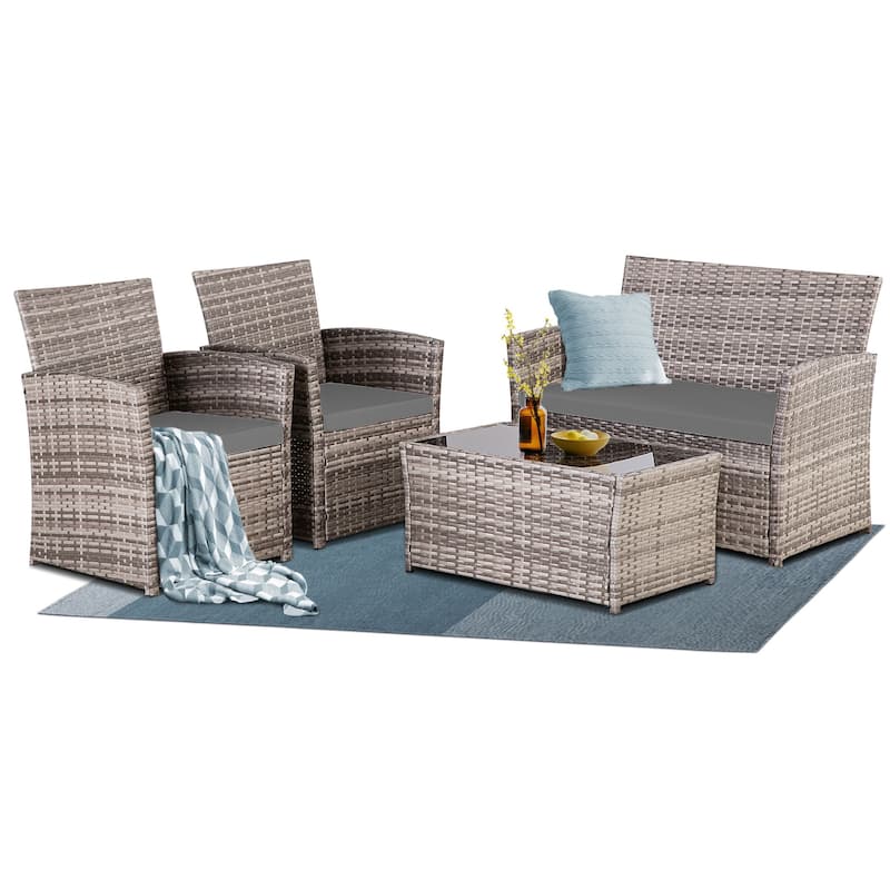 4 PCS Wicker Sectional Seating Sofa Set for Outside Balcony