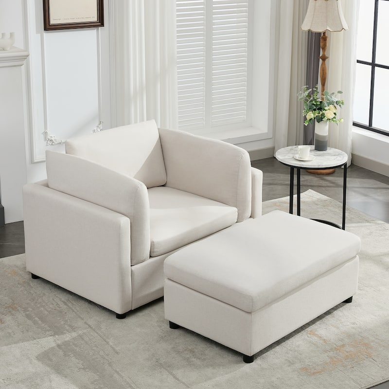 Modern Oversized Armchair with Ottoman, Single Sofa with Lumbar Support, Accent Chair, Reading Chair for Bedroom, Living Room