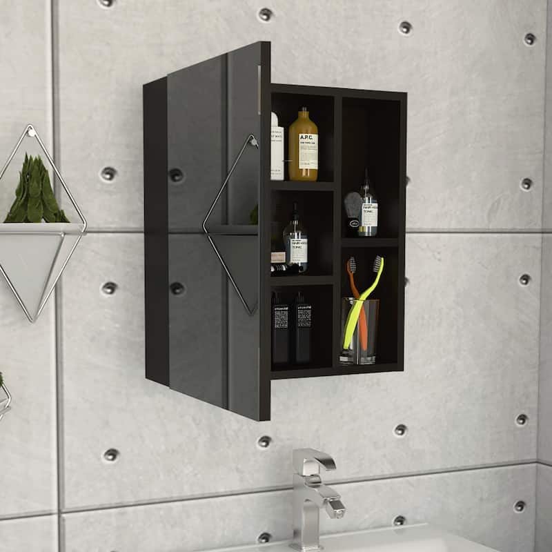 Medicine Cabinet with Mirror, 5 Internal Shelves, Single Door, 17.7-Inch Length x 19.5-Inch Height, Compact Storage