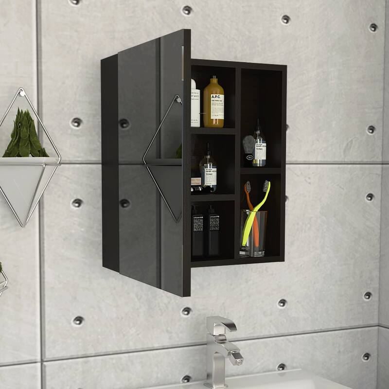 TUHOME Labelle Medicine Cabinet With Mirror Door, Open & Closed Shelving - N/A