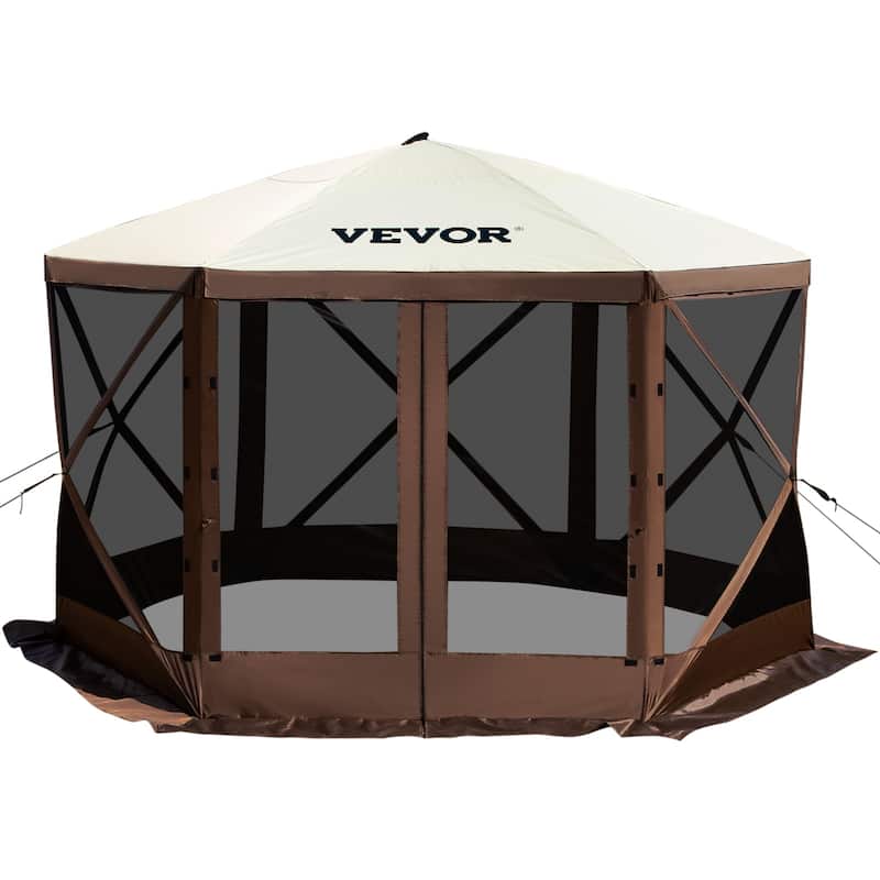 VEVOR Camping Gazebo Screen Tent 6 Sided Pop-up Canopy Shelter Tent with Mesh Windows Portable Carry Bag - 12*12FT
