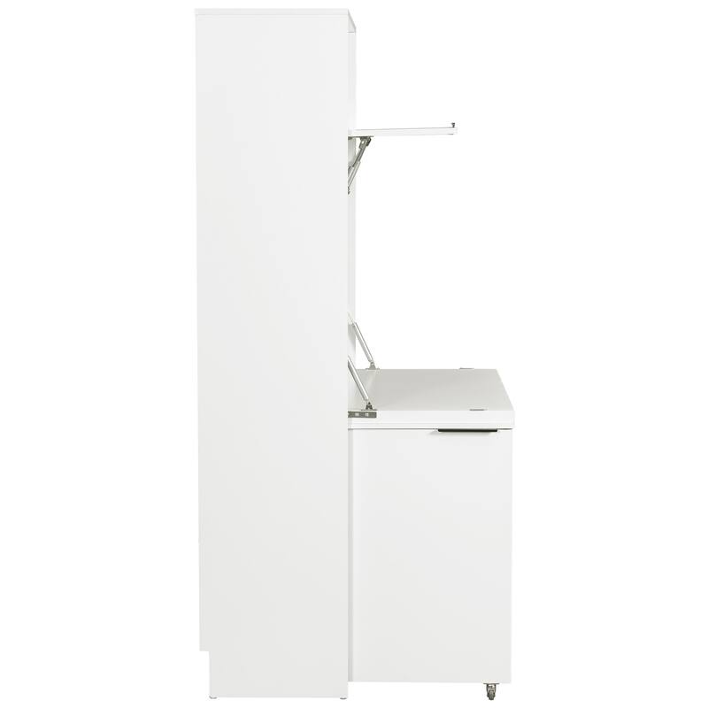 Compact Kitchen Pantry Storage Cabinet, 69" H Buffet Sideboard Server Table with Drop-Down Workstation & Power Outlet