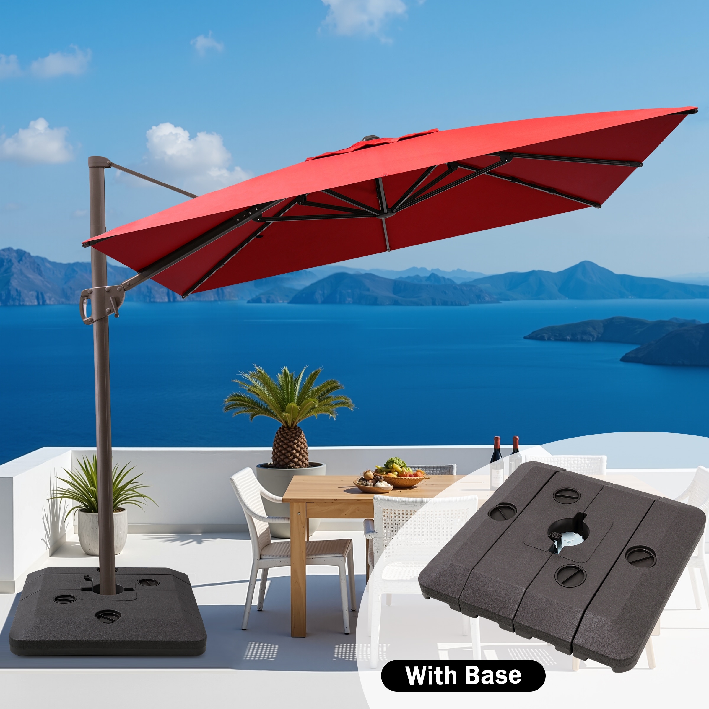 aluminum patio umbrella offset Grand 10x10 FT Large Patio with Base, Double-Sided Outdoor Cantilever Umbrella, Umbrella with Cover for Commercial Use, Poolside, Deck, Backyard, Gray : Patio, Lawn & Garden degree rotation with a foot pedal Base material Autlaycil 10' Patio Cantilever Umbrella,