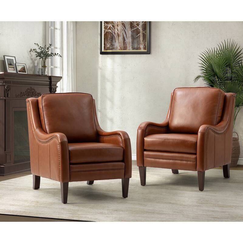 Pascual Comfy Living Room Armchair Set Of 2 with Solid Wood Legs - BROWN