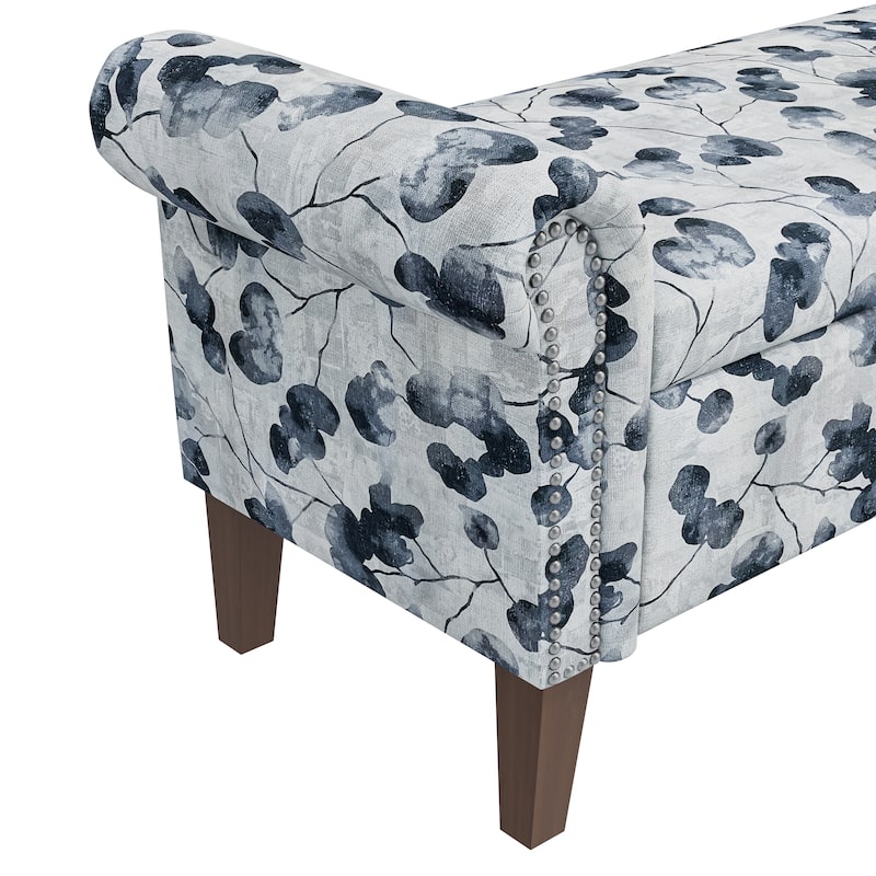 Wallen Traditional Rolled Arm Storage Bench Ottoman with Nailheads
