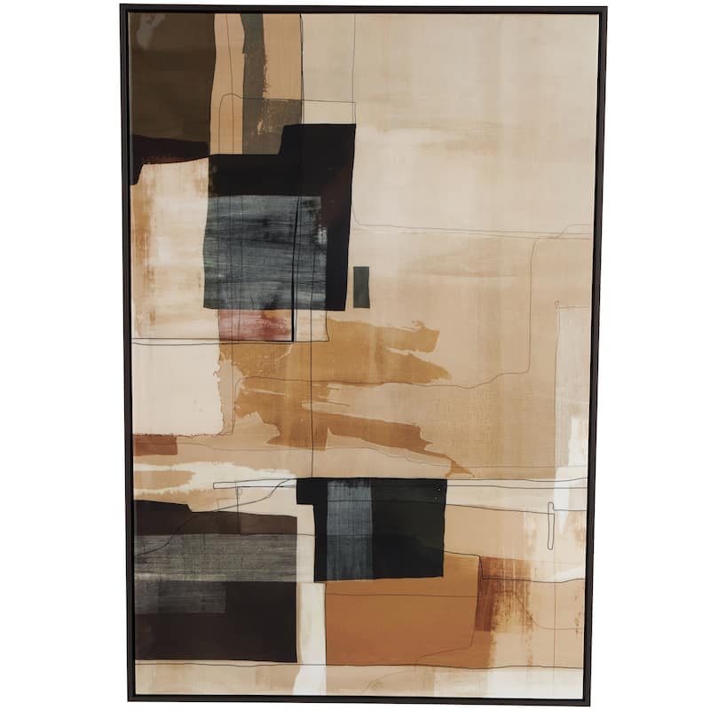 Canvas Geometric Living Room Framed Wall Art with Black and Brown Accents - Beige - Roche River Decor - Black