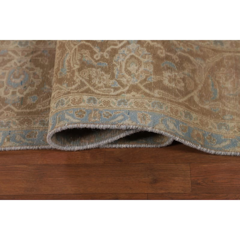 Orange Kashan Persian Vintage Area Rug Hand-Knotted Wool Carpet - 9'7"x 13'5"