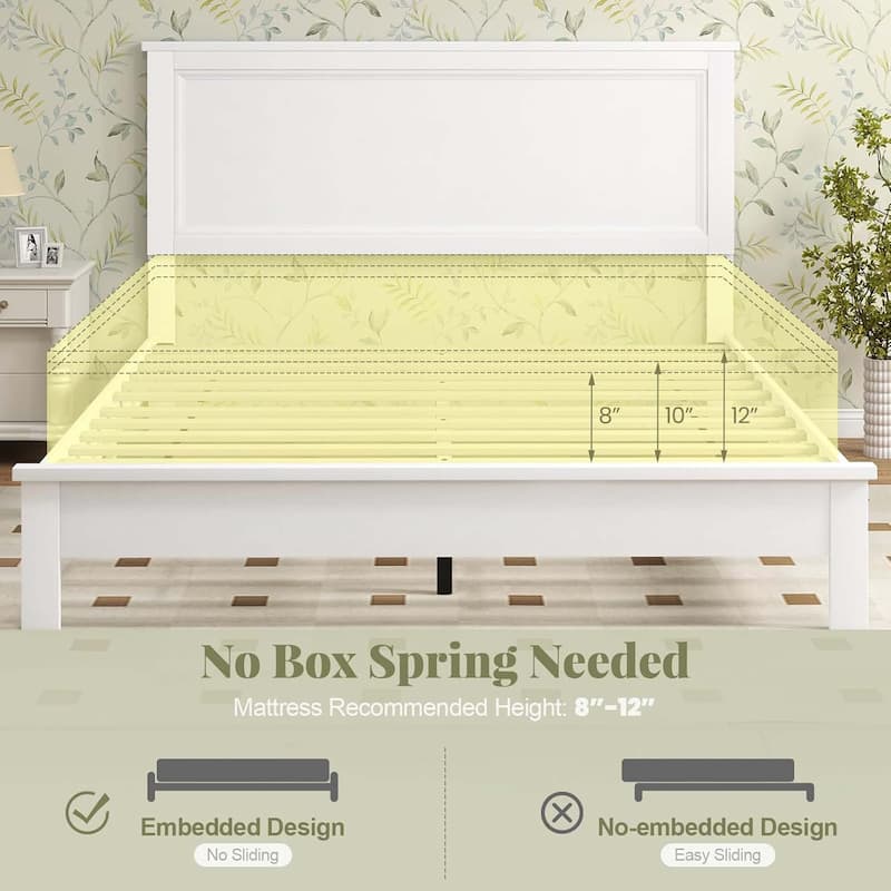 Wood Bed Frame Platform Bed Solid Wood Legs Mattress Foundation