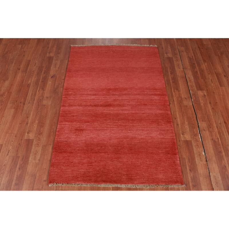 Modern Red Gabbeh Oriental Rug Handmade Wool Carpet - 3'4" x 5'0"