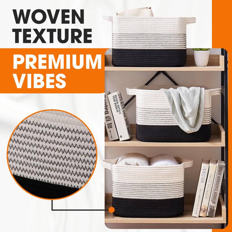 Cheer Collection 3 Piece Cotton Rope Storage Basket Set for Home Organization
