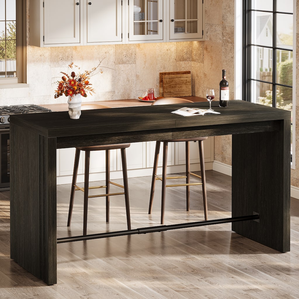 63 Inch Bar Table with Footrest, Black - 63" L x 19.69" W x 35.43" H