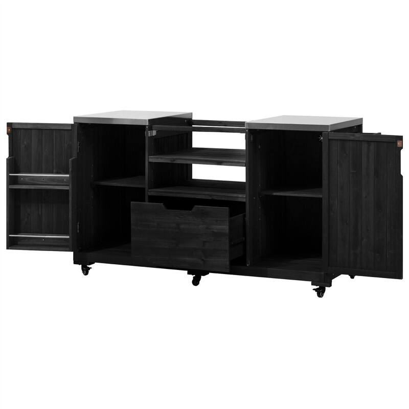Outdoor Kitchen Island for Big Green Egg Grills, Solid Wood Outdoor Grill Cart w/Stainless Steel Top &Drawer, Patio Kitchen Cart