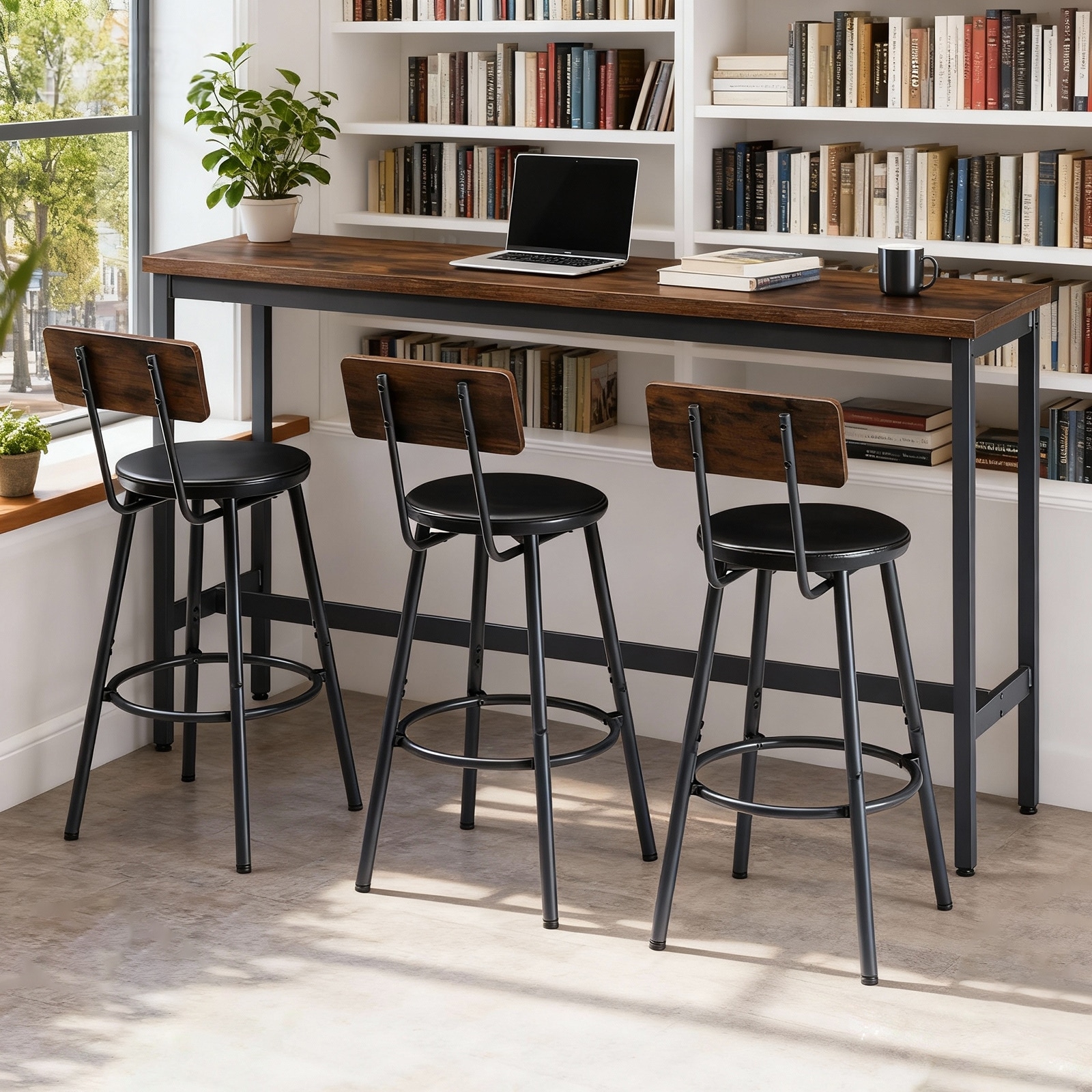 Bar Table and Chairs Set with 3 PU Upholstered Bar Stools