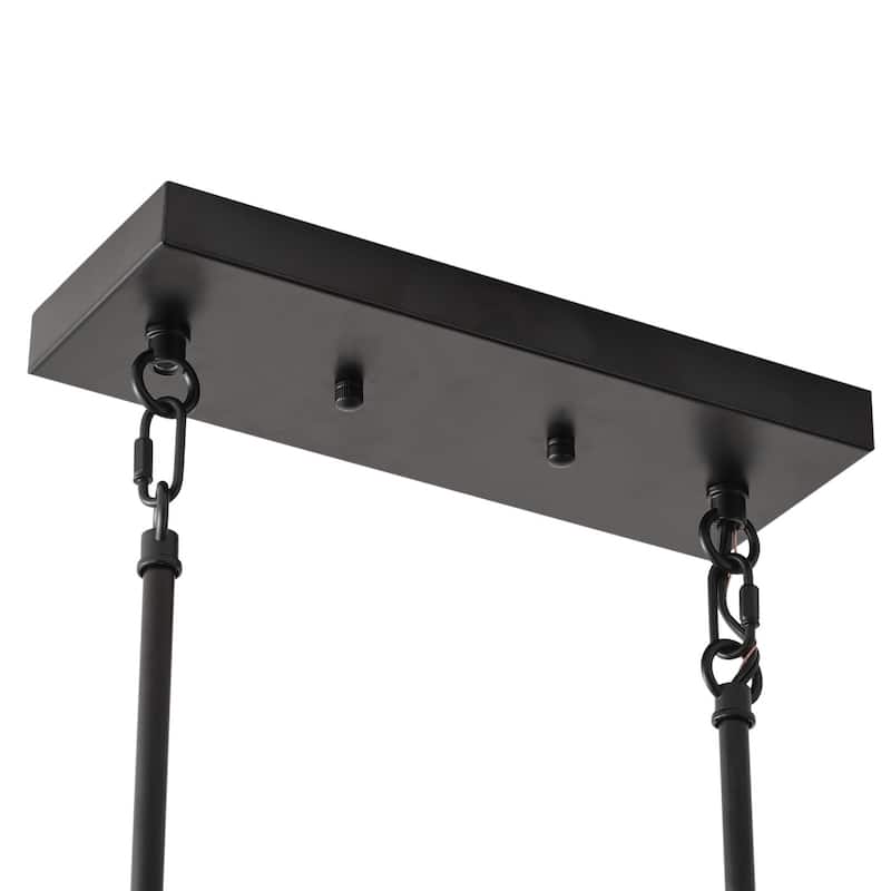 Farmhouse Matte Black 3-Light Chandelier with Paper Rope Lampshade