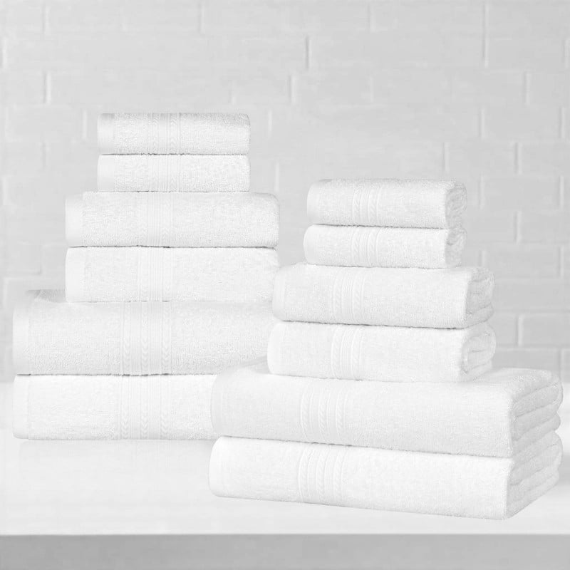 Superior Eco-Friendly Sustainable Cotton 12-Piece Bathroom Towel Set - White