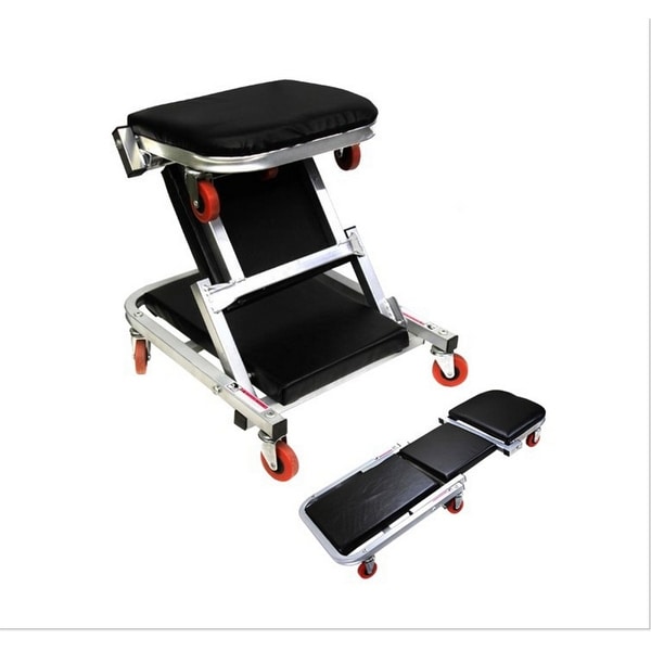 41" 2 In 1 Foldable Mechanics Z Creeper Seat Rolling Chair Garage Work Stool New