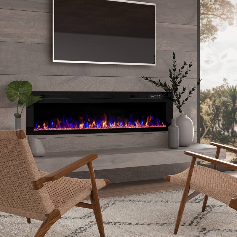 Bossin 30 to 72 inch Electric Fireplace Ultra-Thin and Silence Linear Recessed Wall Mounted Fireplace with Remote Control