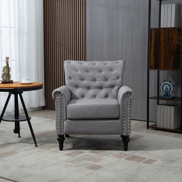 Wood and linen discount armchair