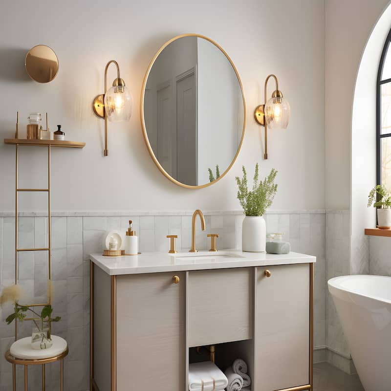 Modern Glam 1-Light Gold Wall Sconce Textured Glass Bathroom Vanity Light - W 5.1" x H 18.5"