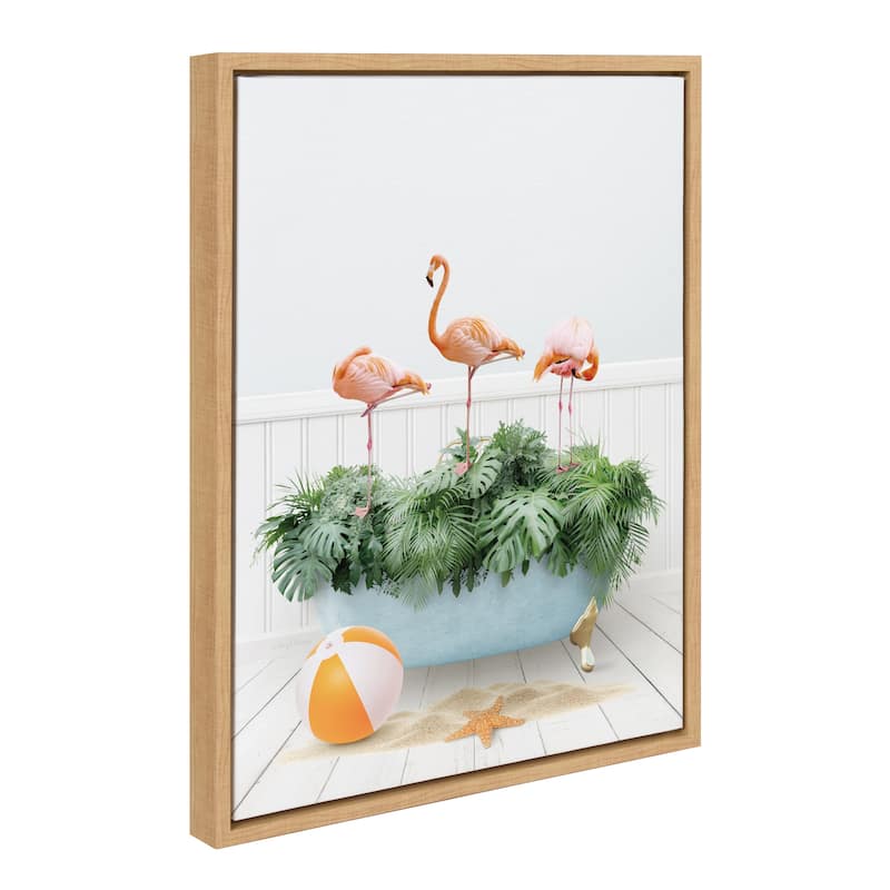 Kate and Laurel Sylvie Flamingo Bath Framed Canvas by Amy Peterson - 18x24 - Natural