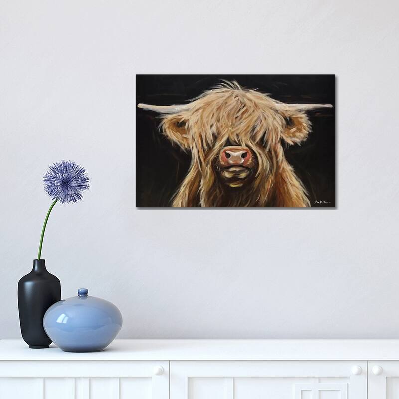 iCanvas "Highland Cow On Black" by Hippie Hound Studios Canvas Print - 12x18x1.5
