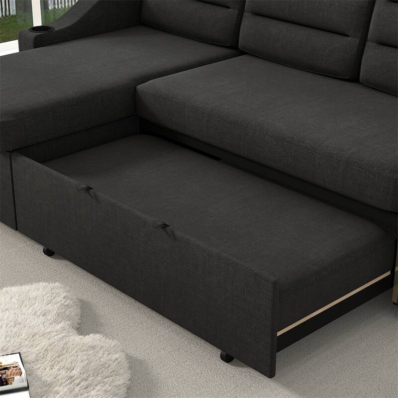 83.5" Polyester Convertible Combo Sofa w/ Storage Recliner and Holder