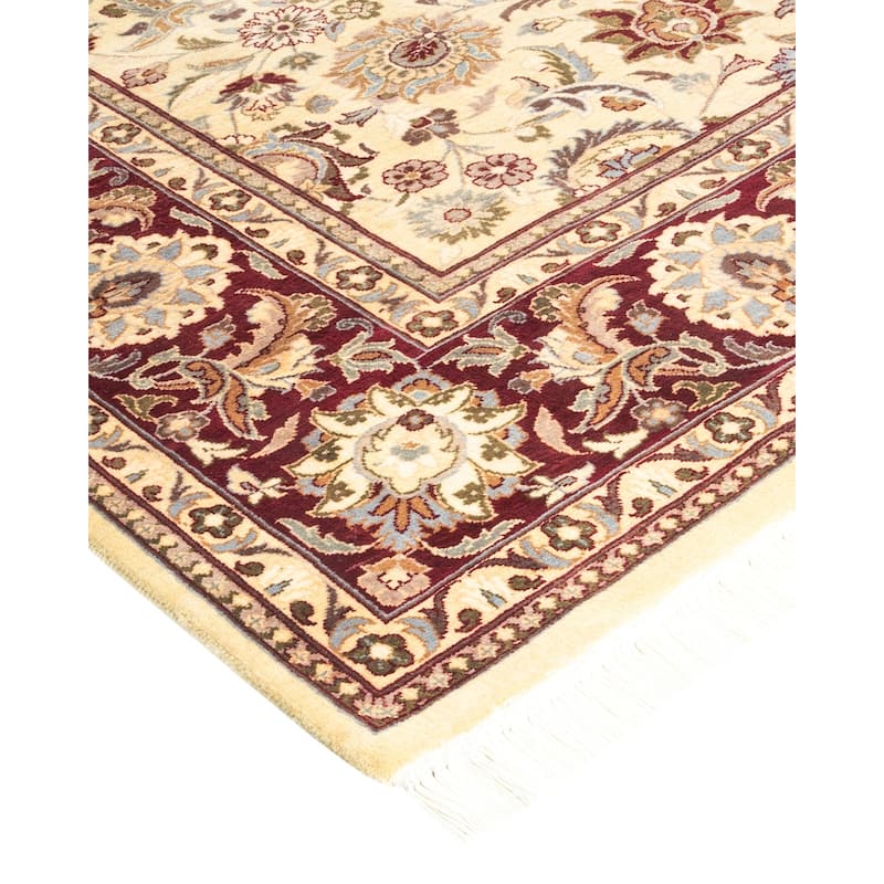 Overton Handknotted Wool Traditional Oriental Ivory Square Area Rug - 6' x 9'