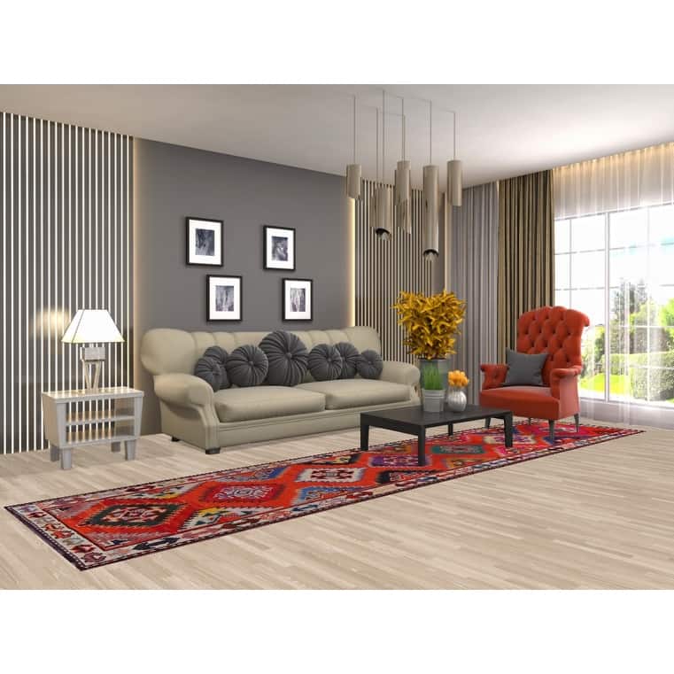 Orange Tribal Anatolian Oriental Runner Rug Handmade Silk Carpet - 3'0"x 13'3"