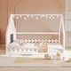 preview thumbnail 21 of 28, Wood Full Size House Floor Bed with Window,Fence and LED Lights White - Full