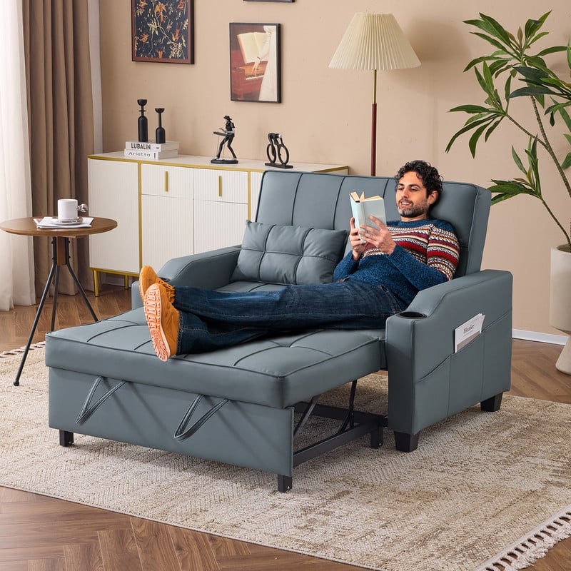 Upholstered Cat's Claw Leather Convertible Reclining Sleeper Sofa Bed With Cushions For Small Spaces