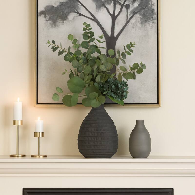 Ceramic Bud Faded Ribbed Bulbous Vase - Black, 15"