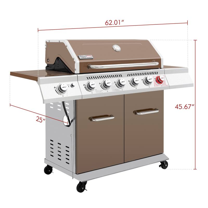 Royal Gourmet 6-Burner Gas Grill with Sear & Side Burner, coffee