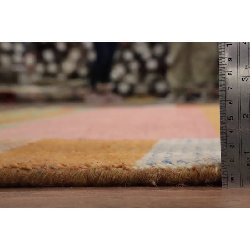 Hand Knotted Oriental 100% Wool Carpet Modern Stripe Multi-Colored Gabbeh Area Rug - 9' 7'' X 6' 5''