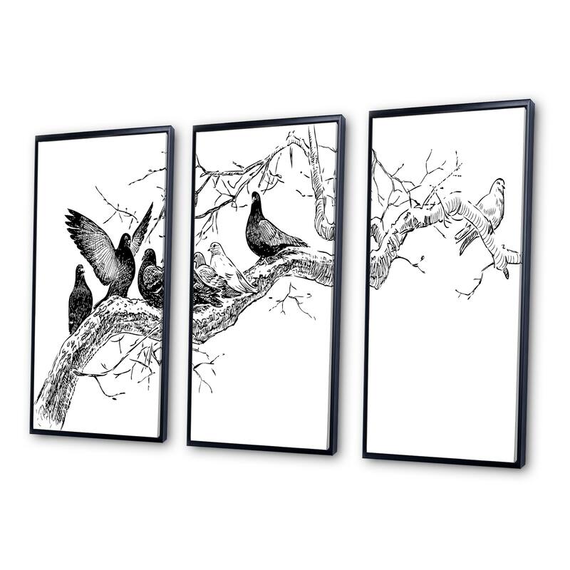 Designart "Pigeons On The Tree Branch" Traditional Framed Canvas Wall