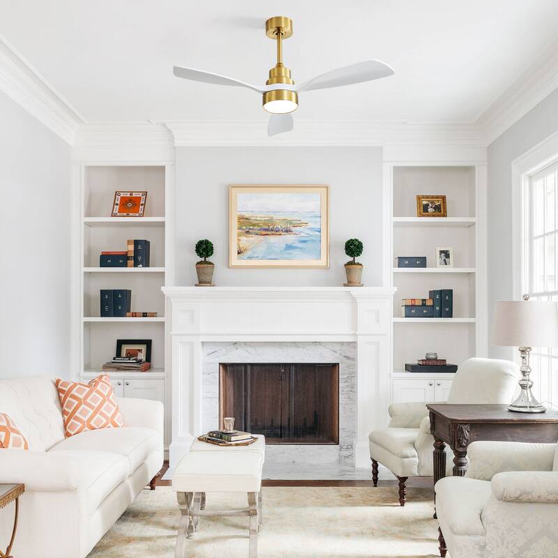 52"Solid Wood Ceiling Fan with Light Optional, 6-Speed Reversible DC Motor and Remote control,Smart Optional