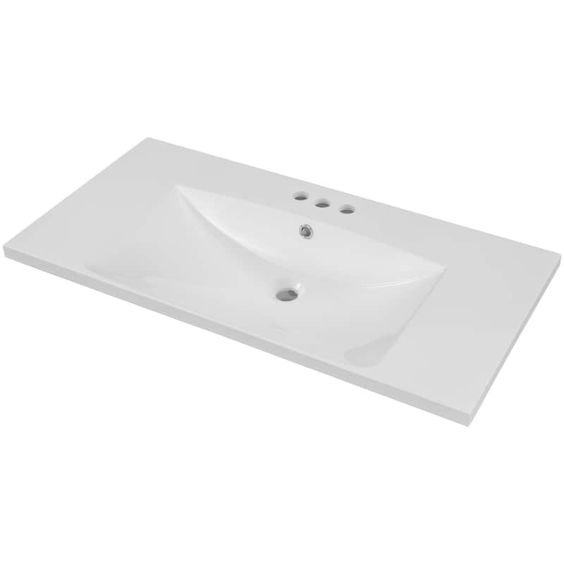 Roomfitters 30" Ceramic Bathroom Vanity Top with White Basin and 3-Faucet Holes, Easy to Install Countertop - White-36"