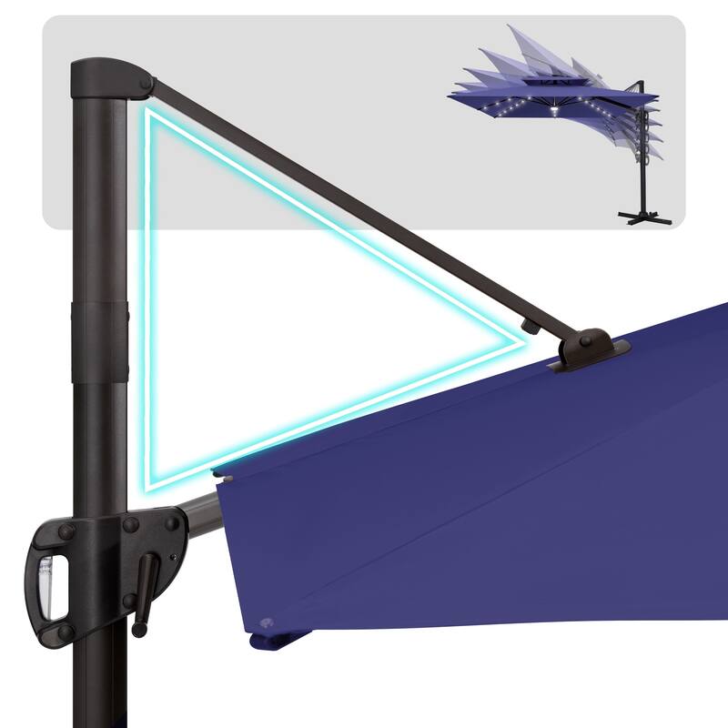 VredHom 9 x 11ft Outdoor Rectangular Dual Top Cantilever Patio Umbrella LED Light with Wheel Base