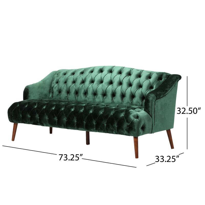 Contemporary 3-Seater Sofa with Button Tufted PU Upholstery and Birch Wood Legs