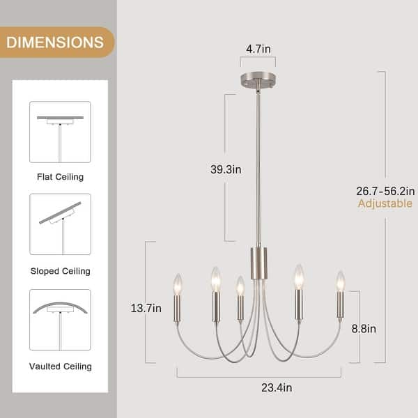 dimension image slide 0 of 3, 5-Light Rustic Candlestick Hanging Linear Chandelier Lighting Fixture for Kitchen Island