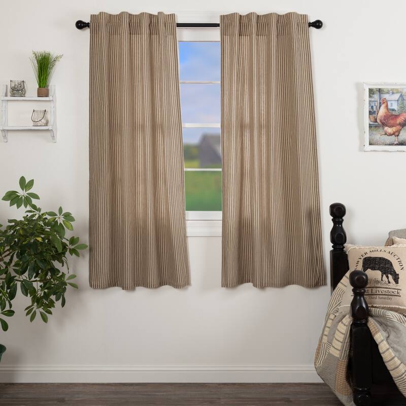 Sawyer Mill Ticking Stripe Short Panel Set - Short Panel 63x36 - Short Panel 63x36 - Dark Creme/Coal Black