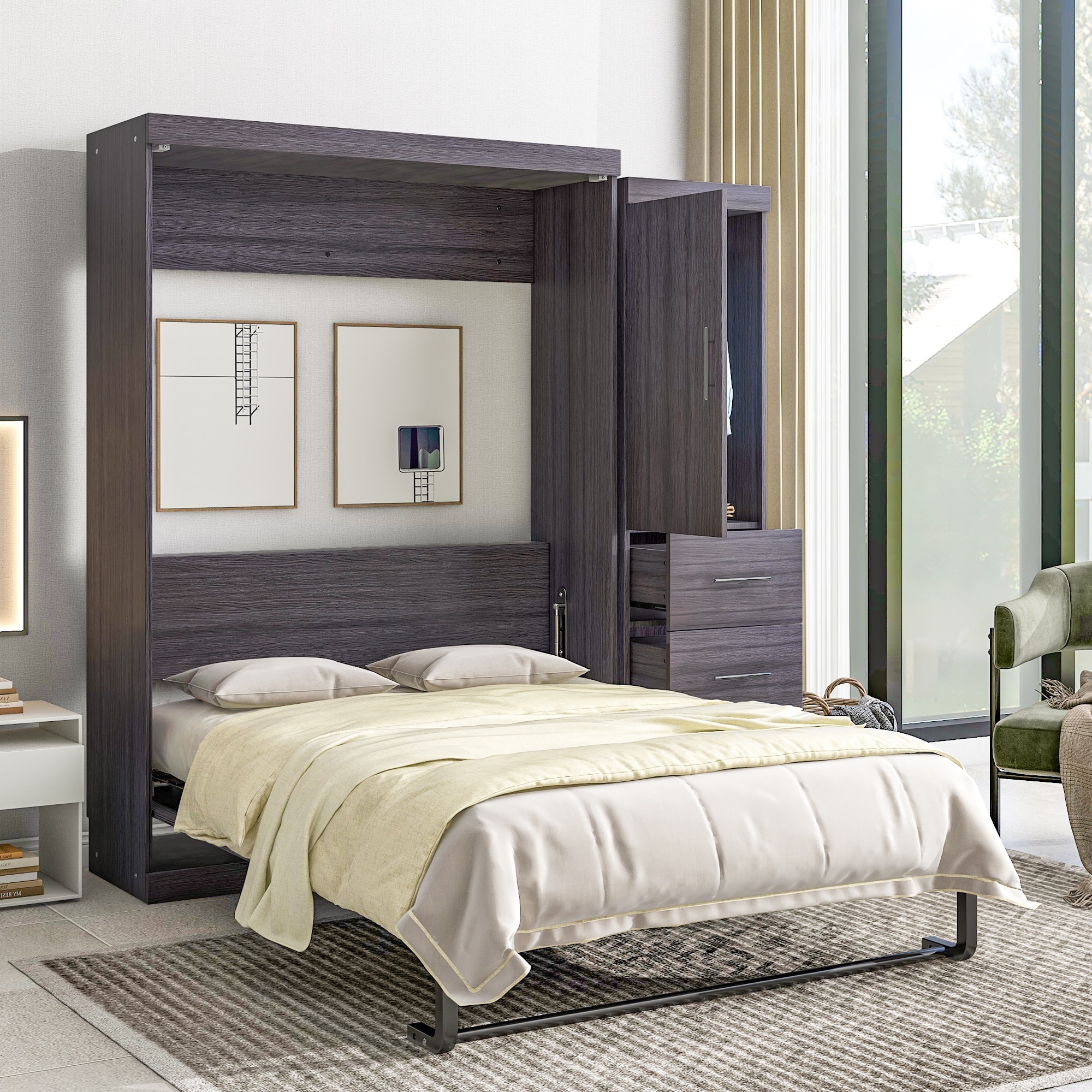 Twin size top murphy bed cabinet