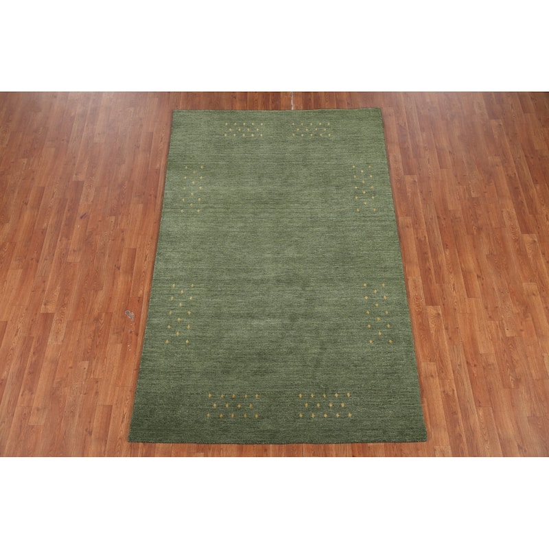 Green Gabbeh Indian Area Rug Handmade Wool Carpet - 5'0" x 7'11"