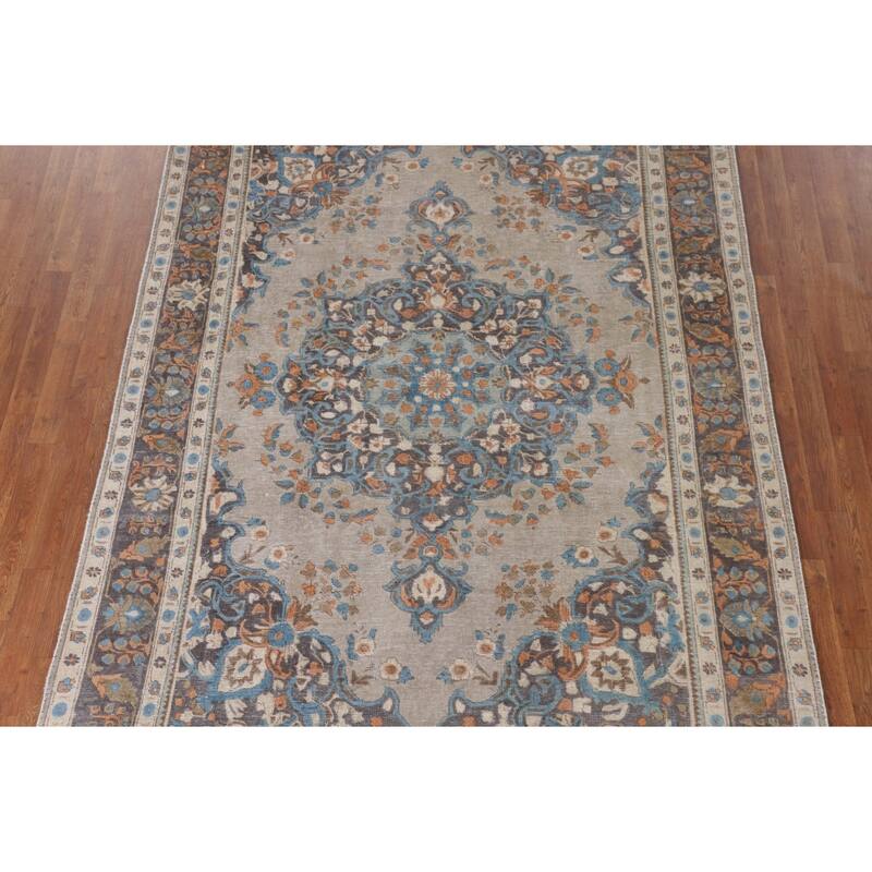 Distressed Over-Dyed Tabriz Persian Antique Rug Handmade Wool Carpet - 6'5"x 9'3"